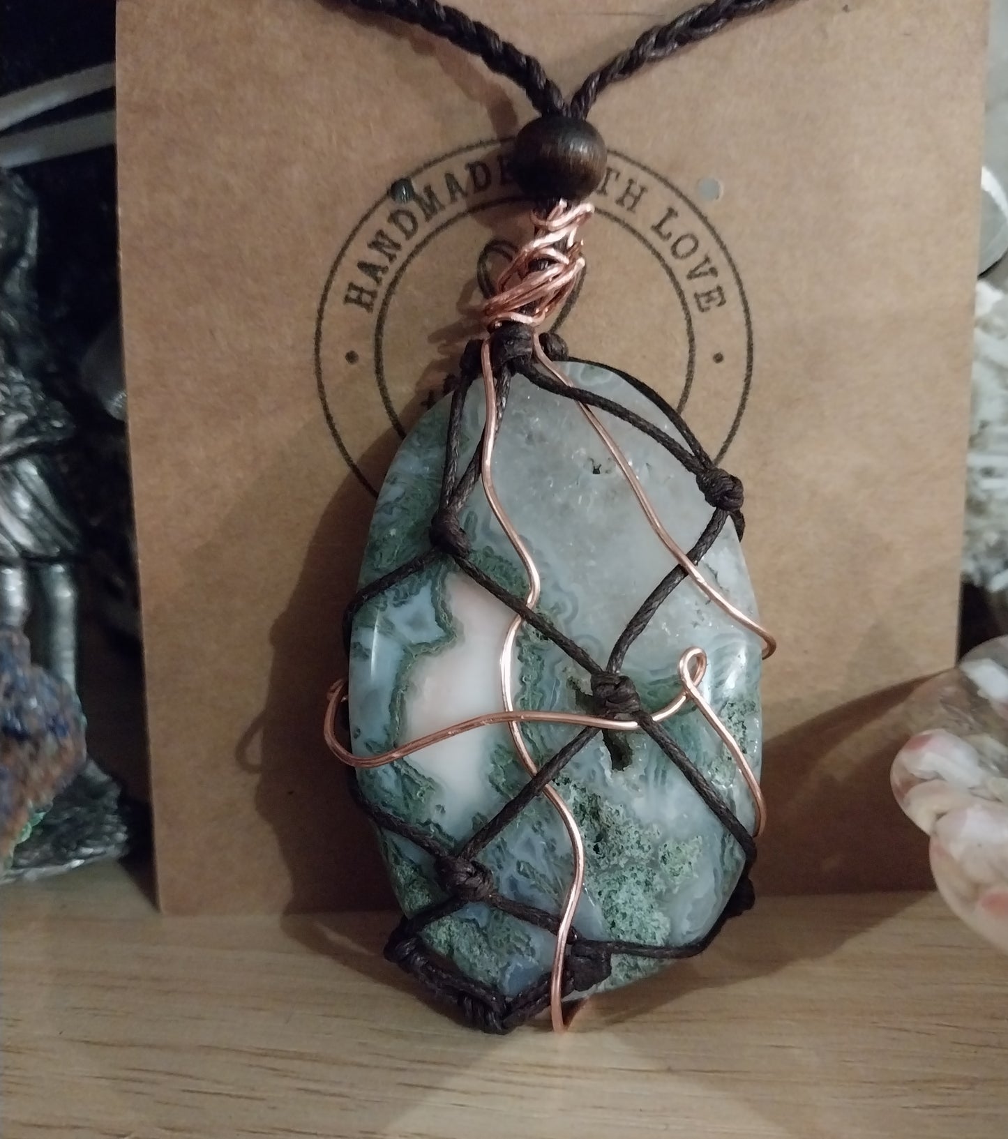 Moss agate & copper necklace