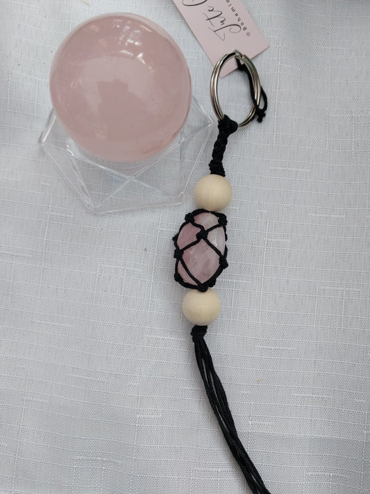 Rose quartz polished keychain