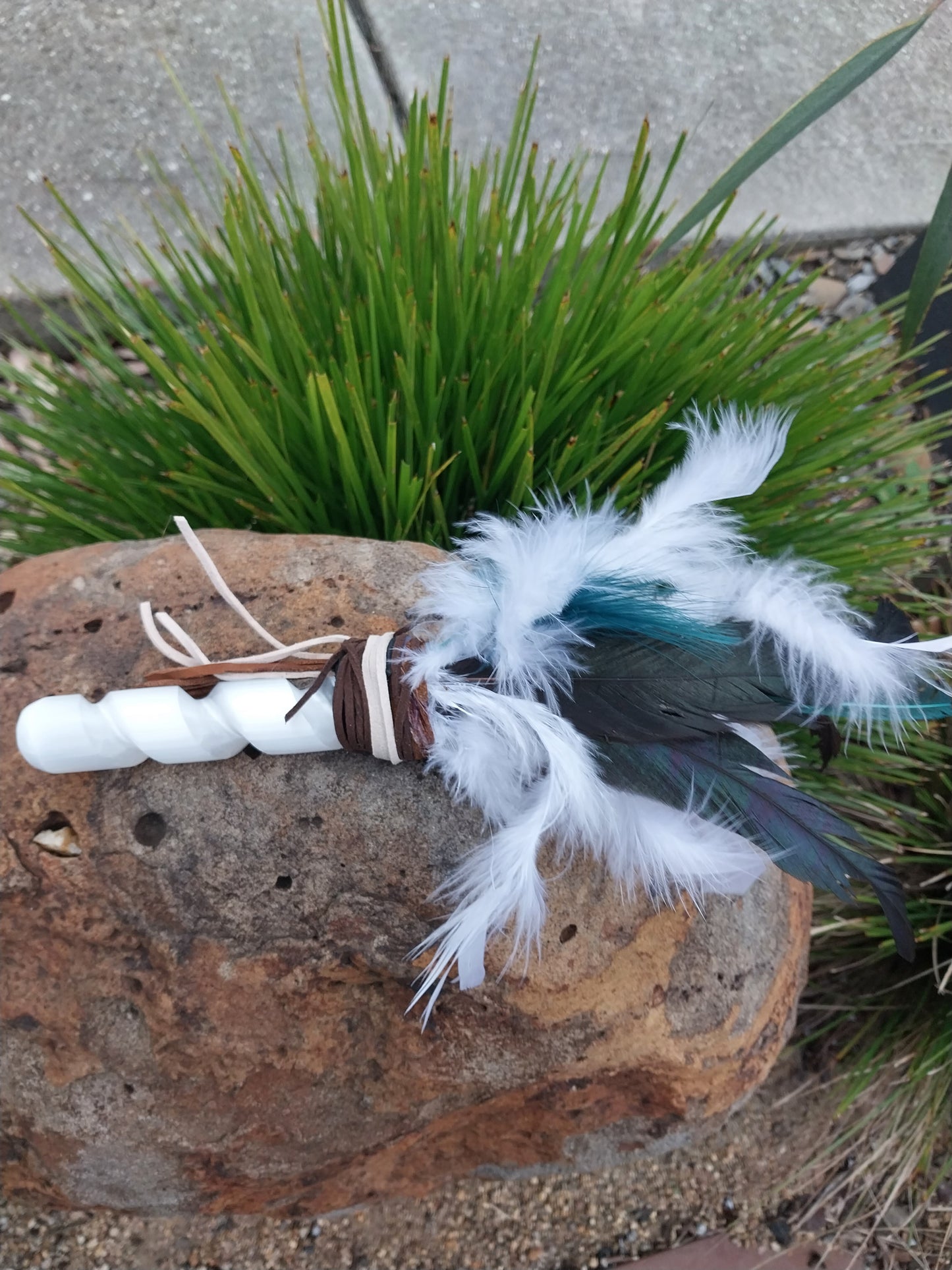 Selenite spiral feather wand