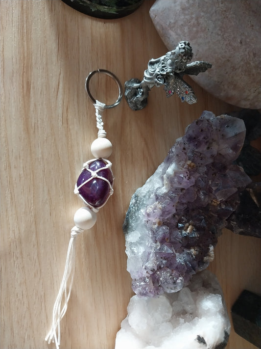 Purple agate key chain