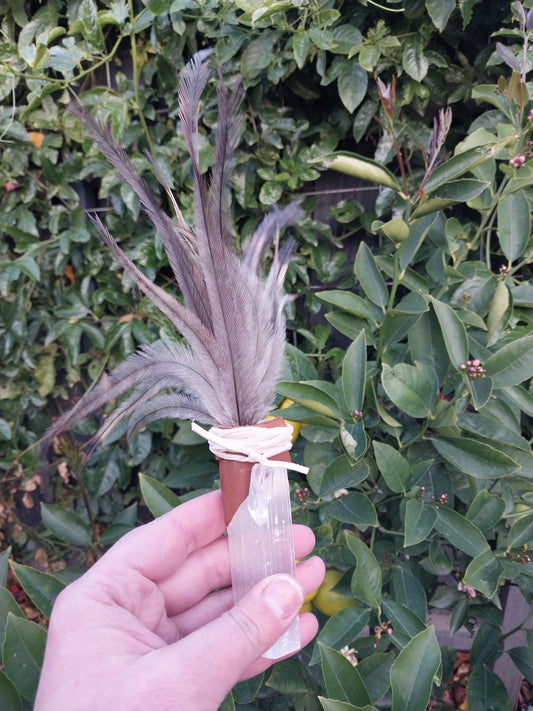 Selenite & clear quarts wand