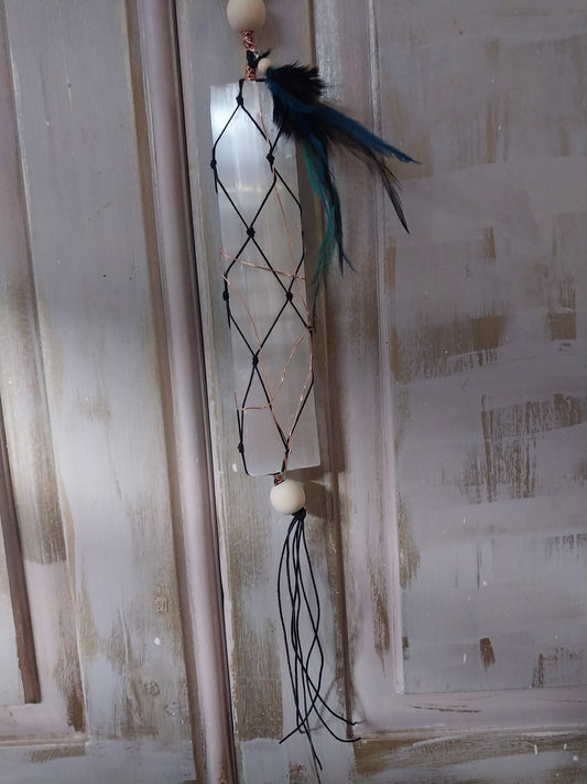 Selenite & Copper Feather Protection Hanging Wand