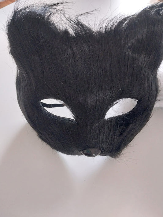 Blk faux fur fox mask