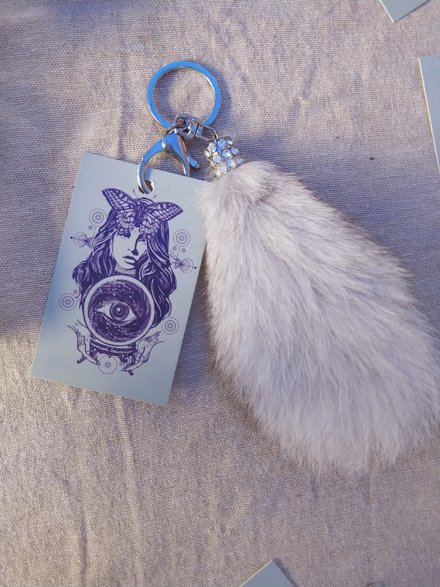 Grey fluffy keychain