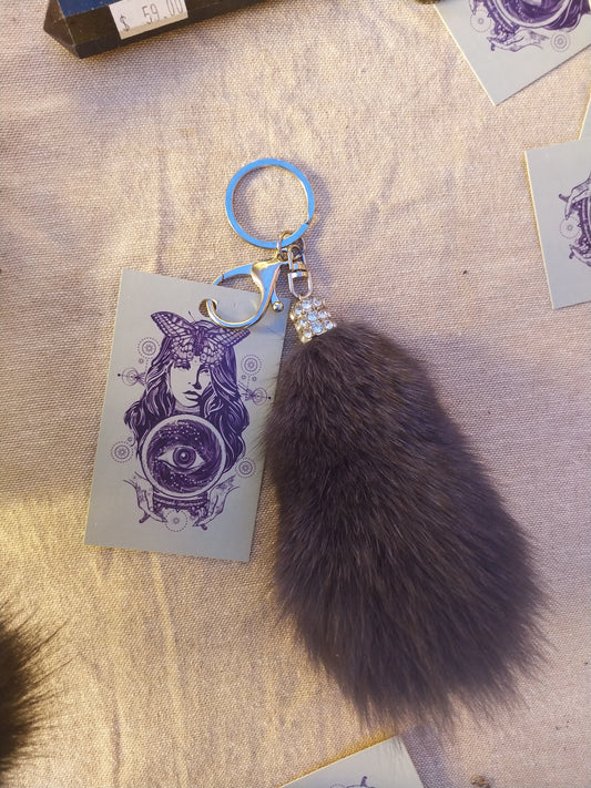 Fluffy bluey grey keychain