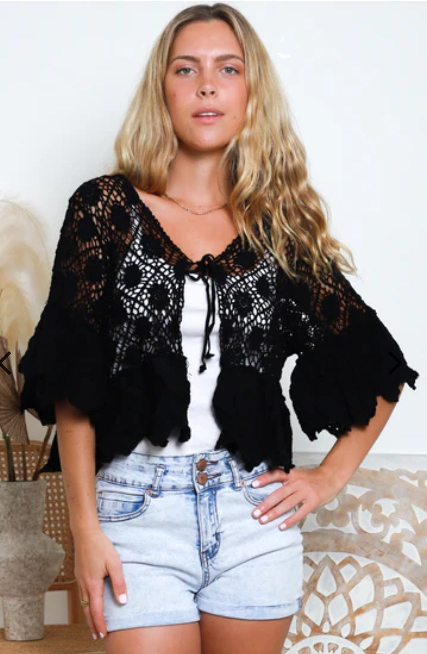 Crochet lace cardi - blk