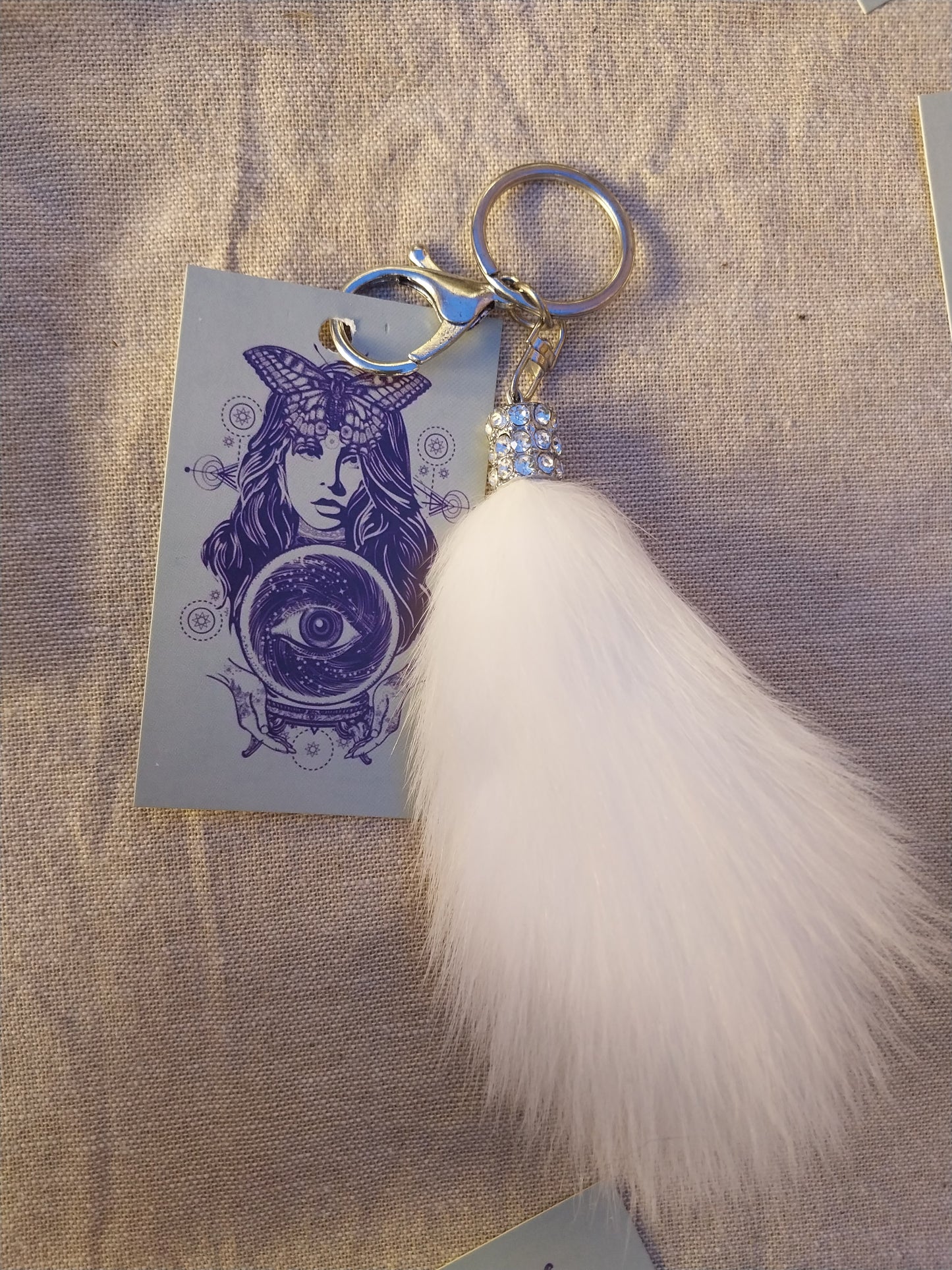 White fluffy keychain