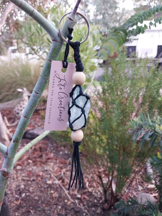 Rainbow fluorite rough keychain