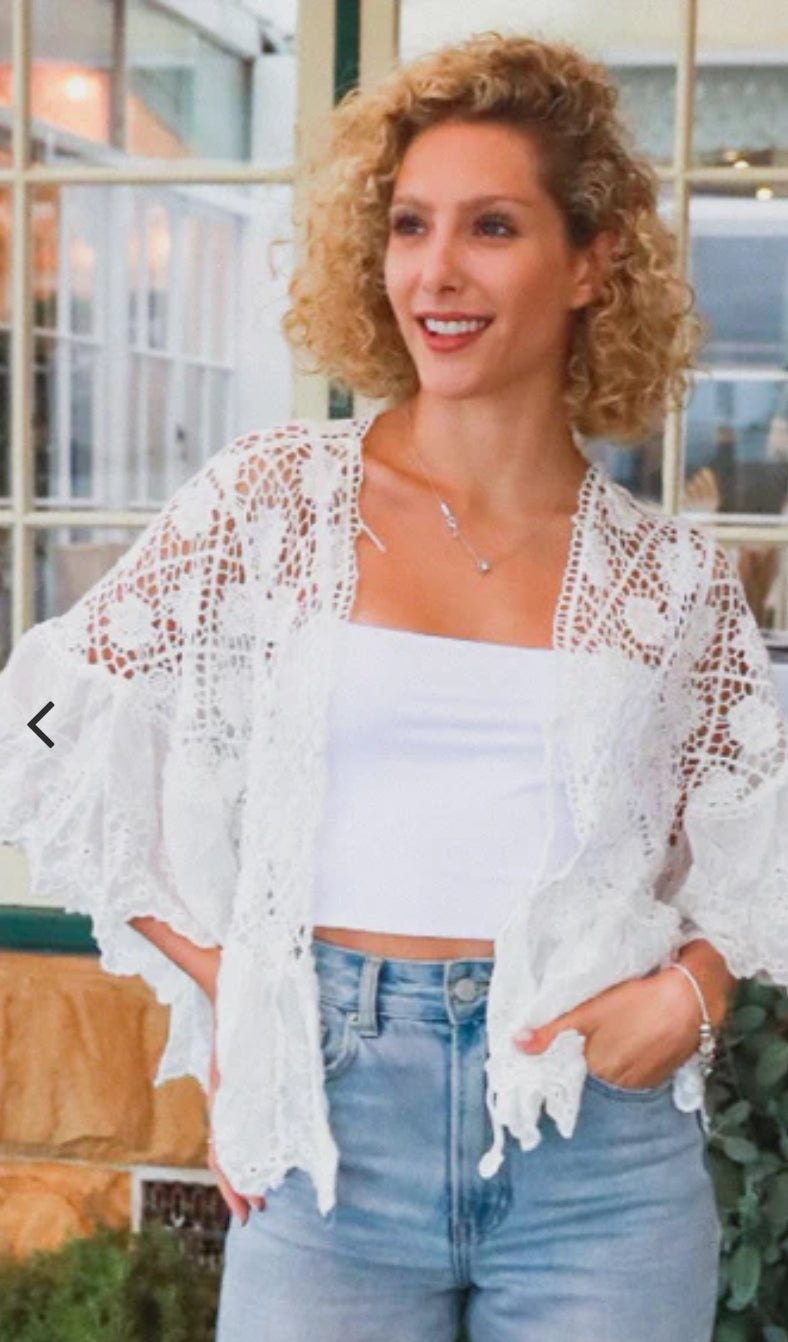 Mid lace white cardi